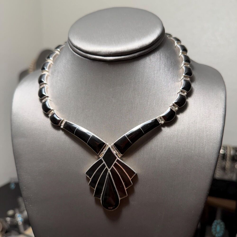 Vintage 950 Mexico Stunning Black Onyx Necklace
